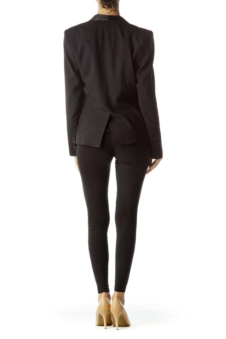 Black Deep V-Neck Long Sleeve Textured Blazer