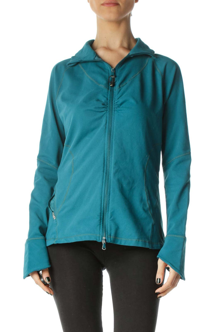 Teal Blue Stretch Scrunched Sports Jacket