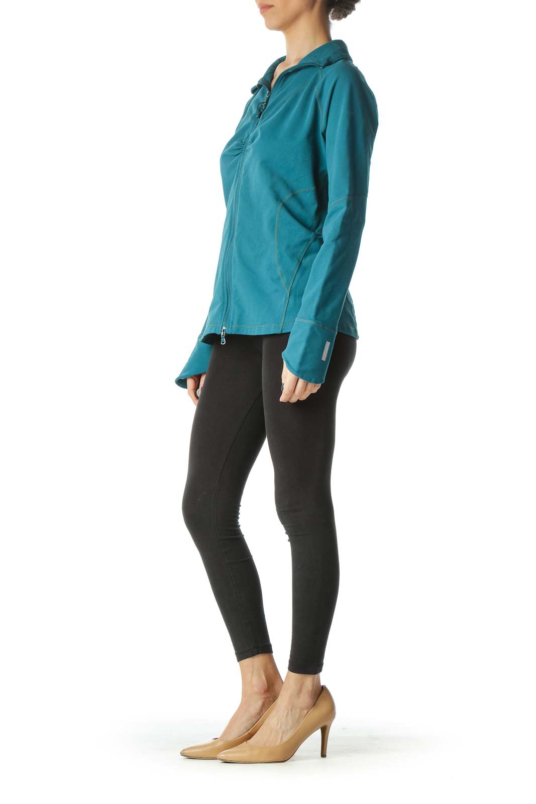 Teal Blue Stretch Scrunched Sports Jacket