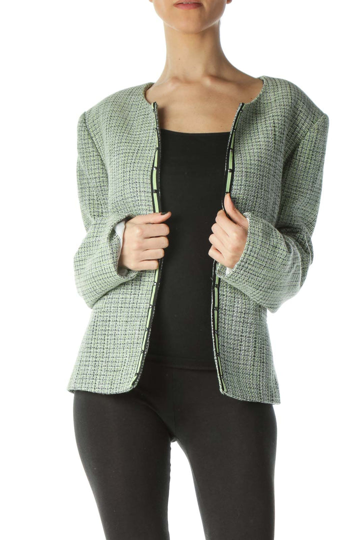 Green Black White Textured Blazer