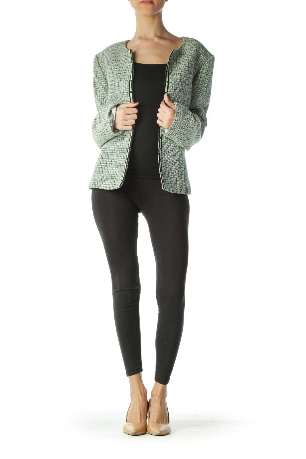 Green Black White Textured Blazer