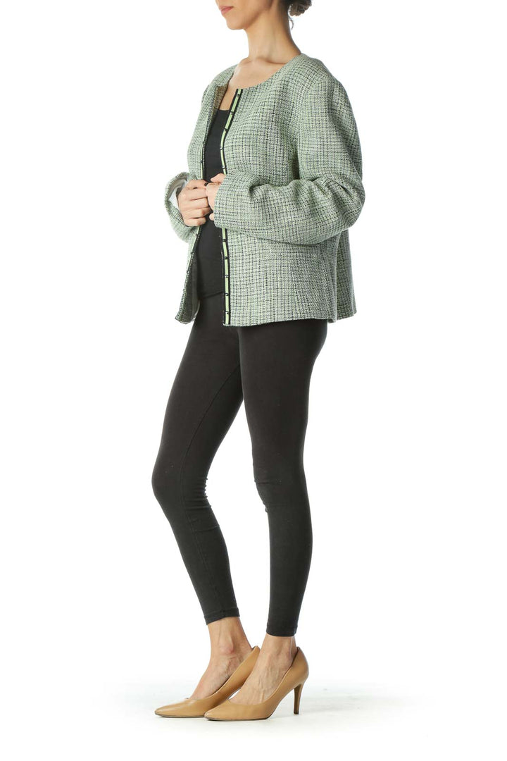 Green Black White Textured Blazer