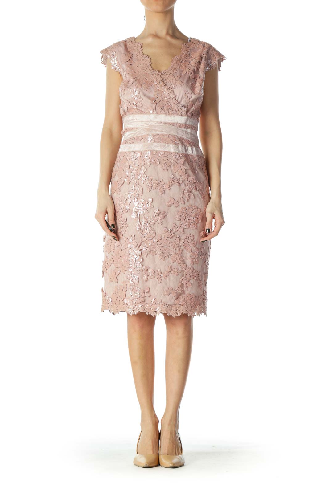 Pink Sequin and Lace Cocktail Dress