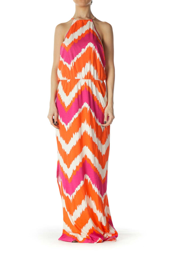 Hot Pink and Orange Halter Maxi Dress