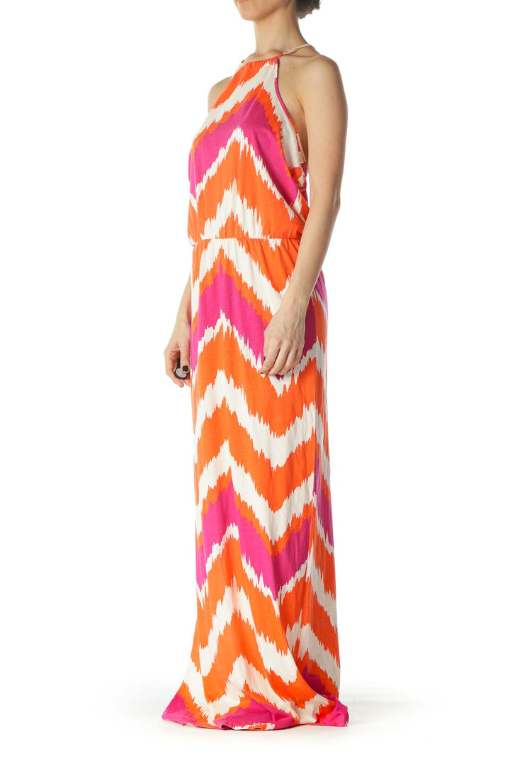 Hot Pink and Orange Halter Maxi Dress