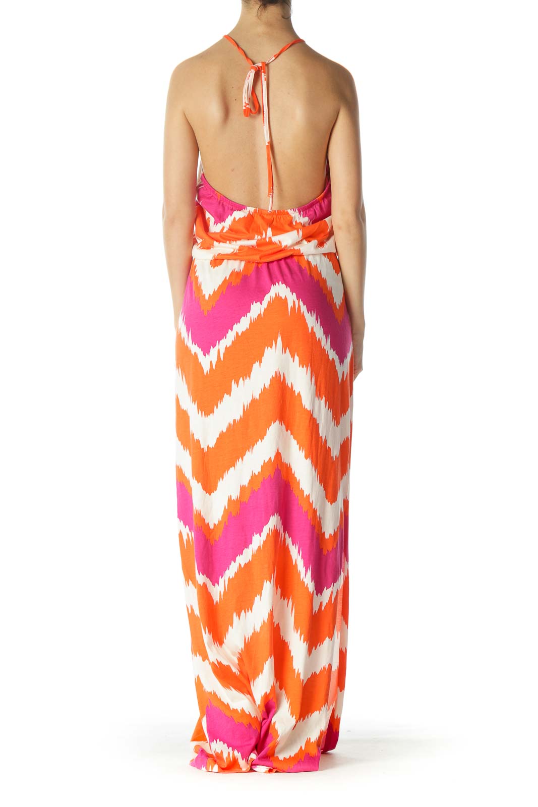 Hot Pink and Orange Halter Maxi Dress