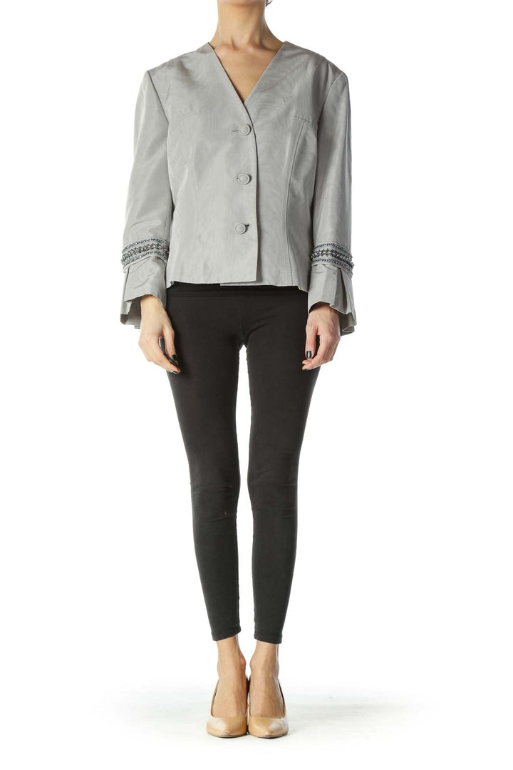 Gray Cotton Silk Sleeve Embellished Jacket