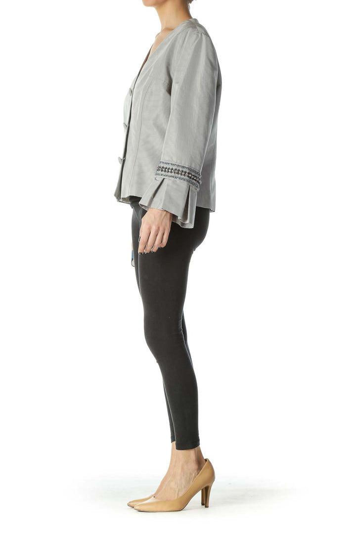 Gray Cotton Silk Sleeve Embellished Jacket