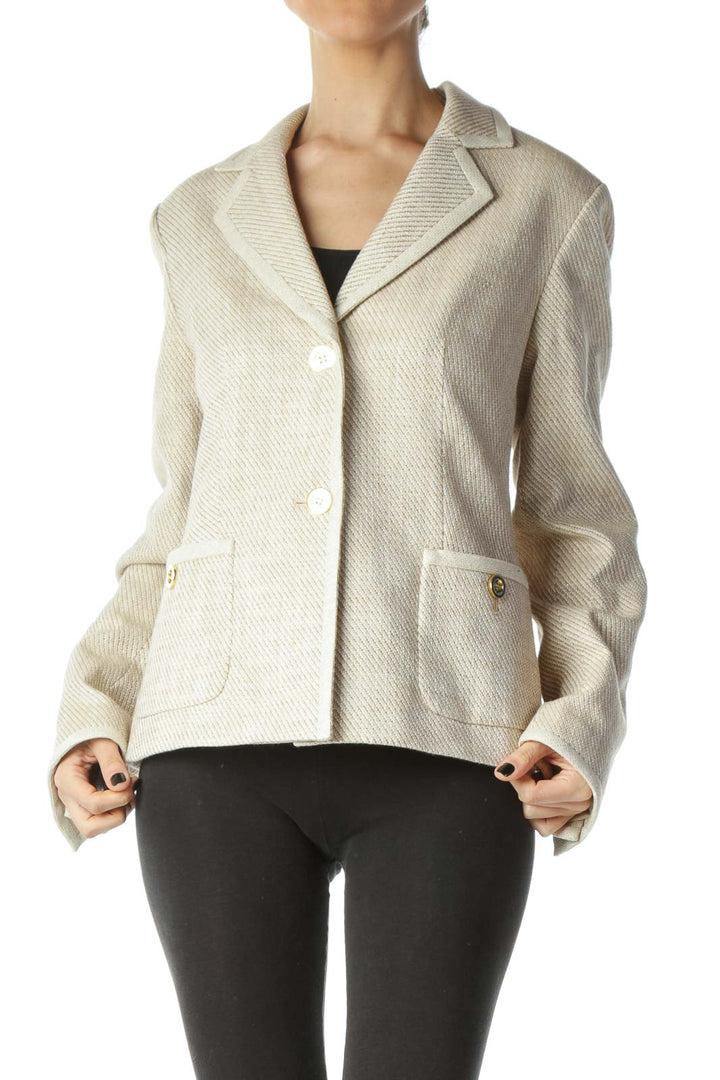 Beige White Gold Metallic Thread Buttoned Jacket