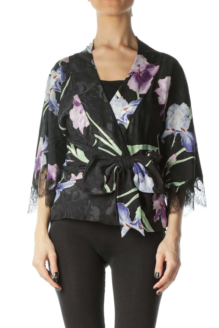 Multicolored Flower Print 100% Silk Light Jacket