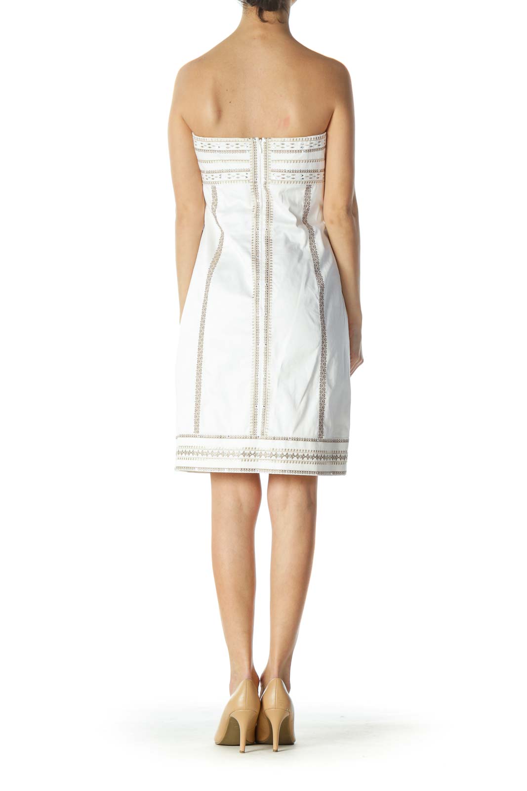 White Embroidered Strapless Cocktail Dress