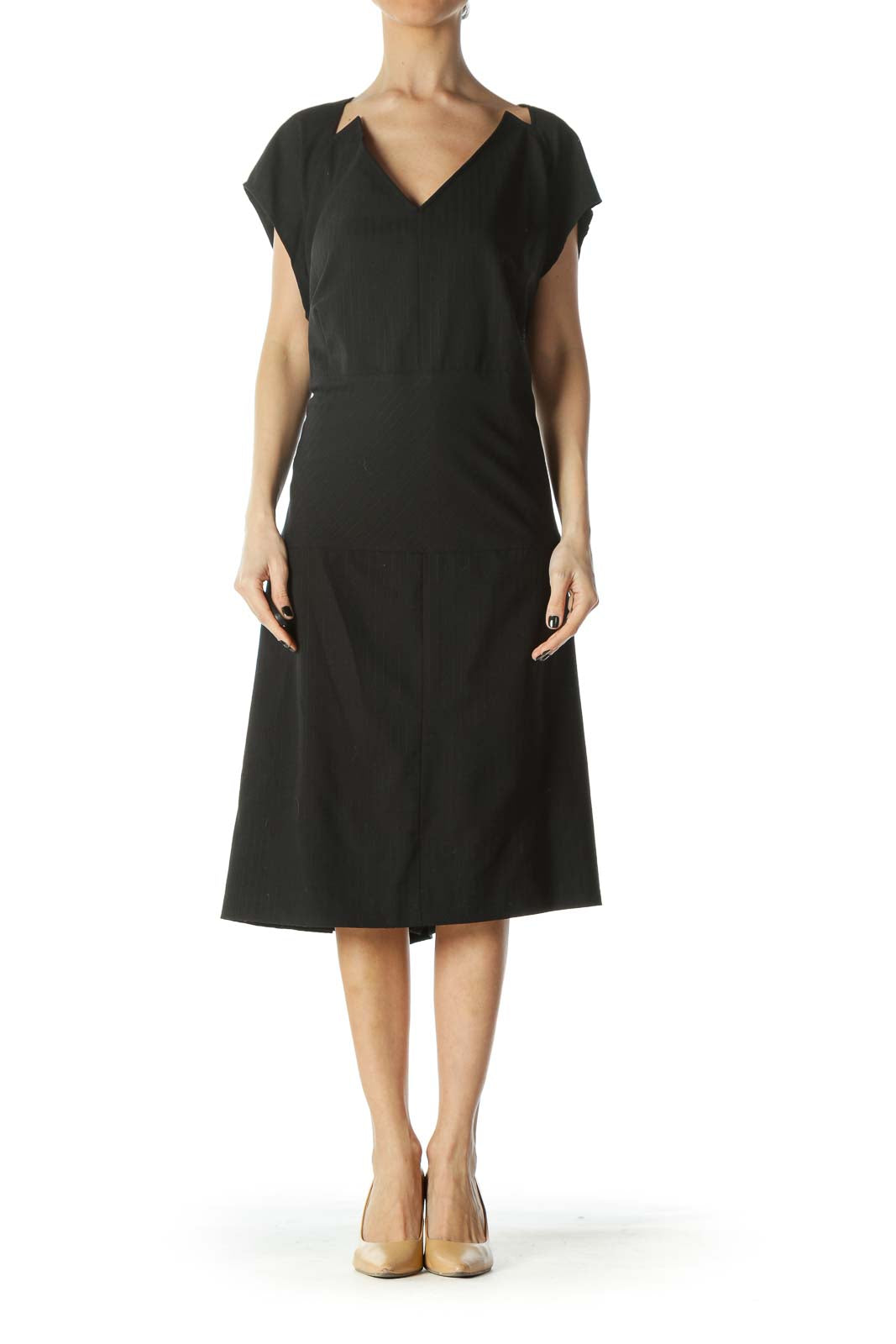 Black Cap-Sleeve Work Dress