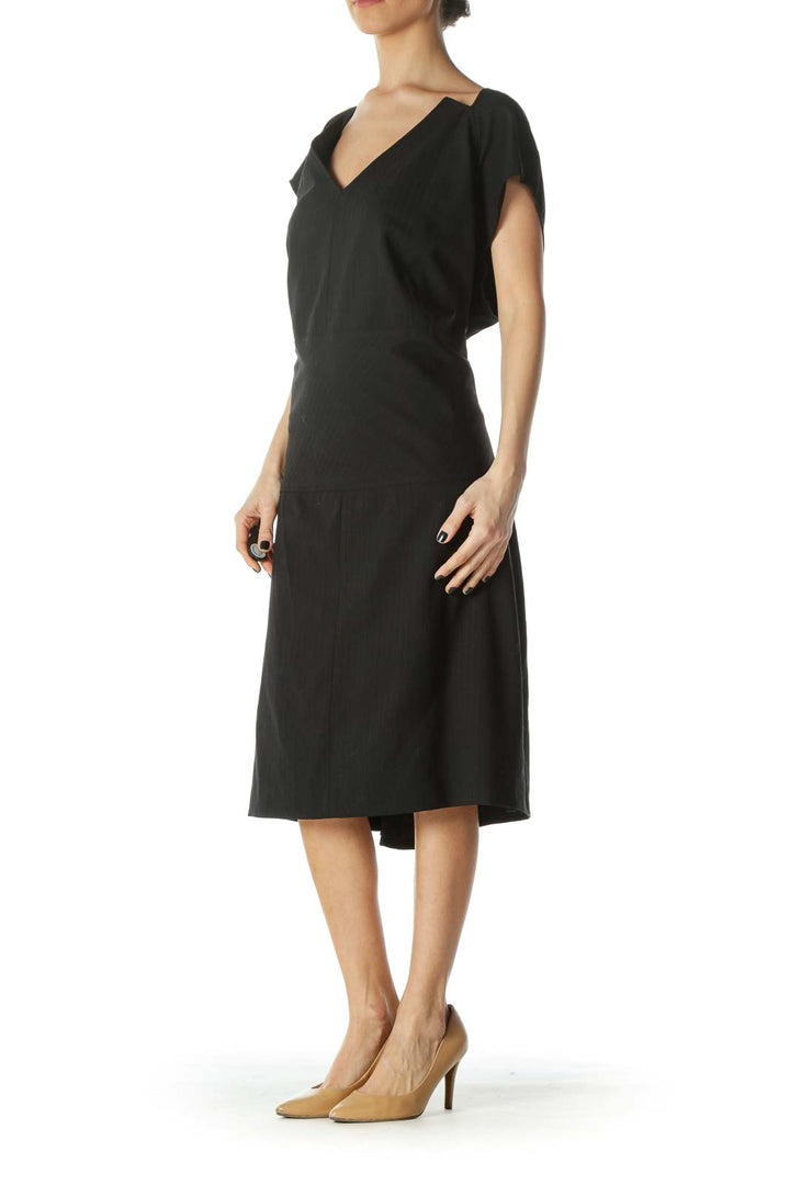 Black Cap-Sleeve Work Dress