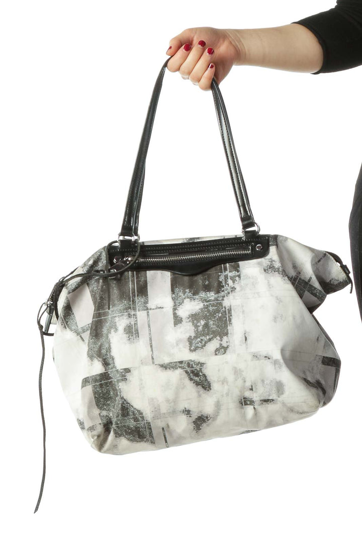 Beige Black and Gray Patterned Tote