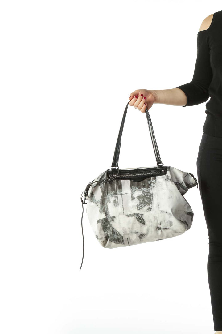 Beige Black and Gray Patterned Tote