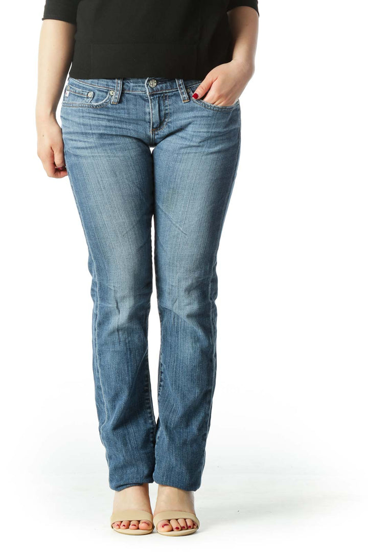 Blue Straight Leg Denim Jeans