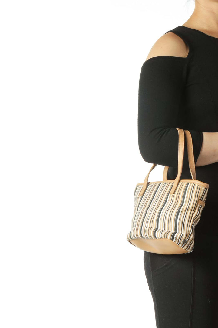 Beige Navy and Cream Striped Tote Bag