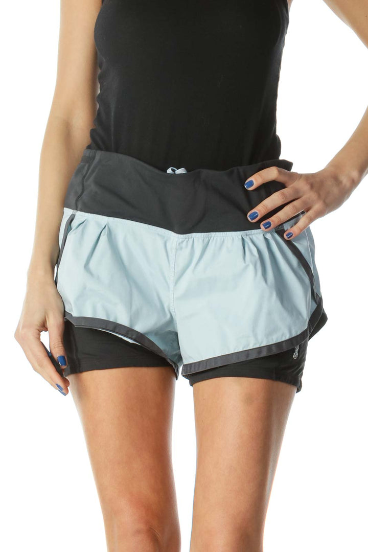 Blue and Black Stretch Sports Shorts