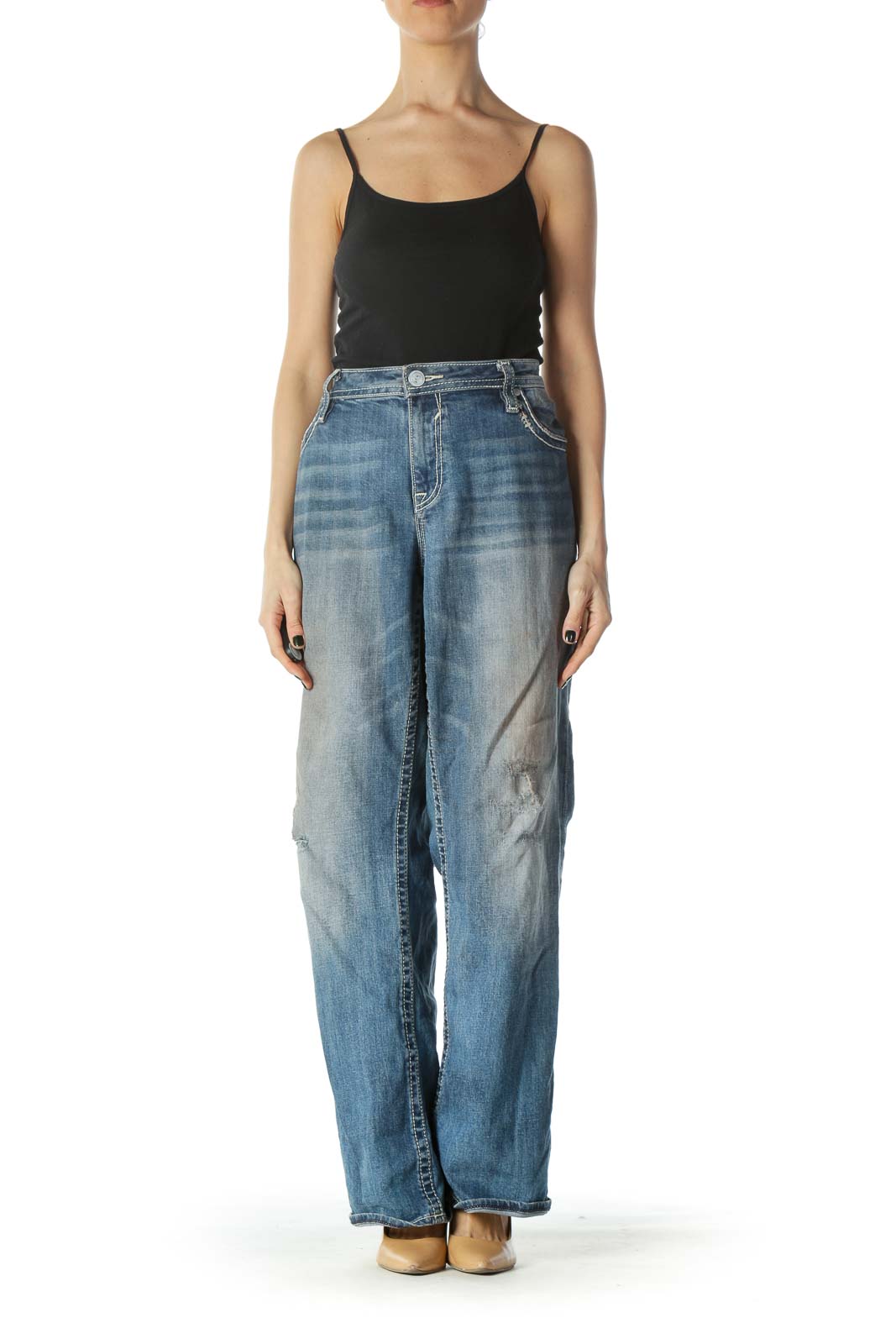 Blue Sequenced  Distressed Jean