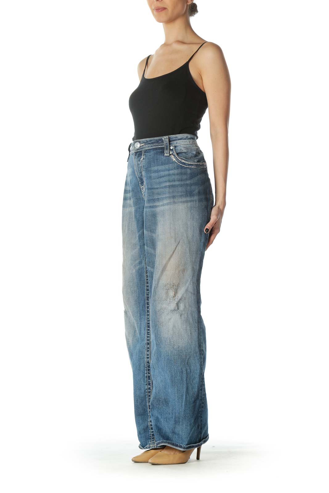 Blue Sequenced  Distressed Jean