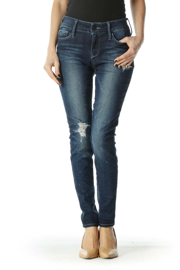 Dark Blue Distressed Denim Jeans