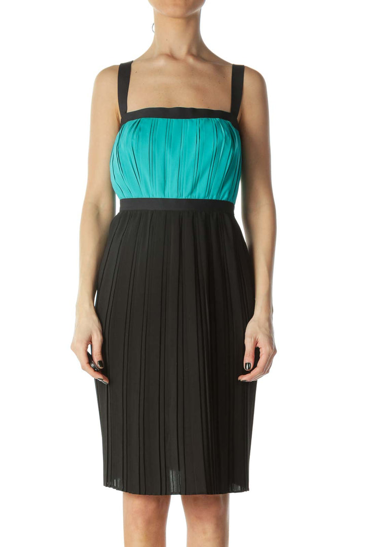 Teal and Black Color Block Dress