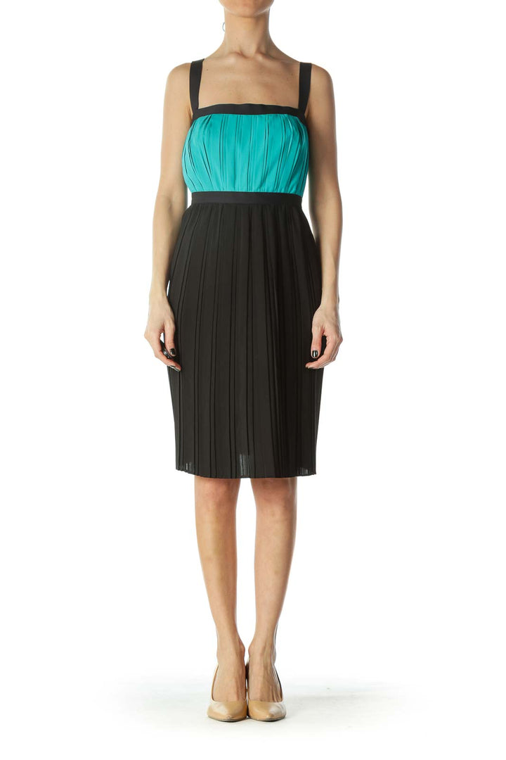 Teal and Black Color Block Dress