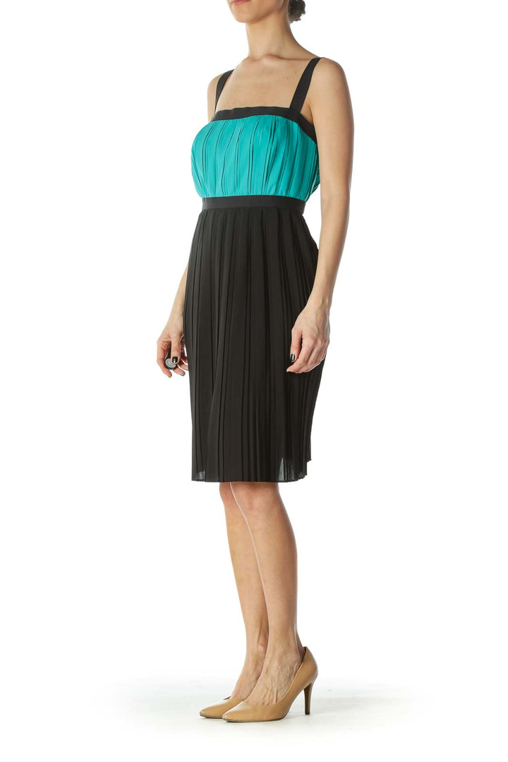 Teal and Black Color Block Dress