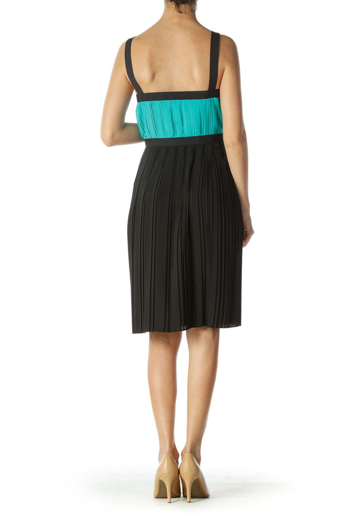 Teal and Black Color Block Dress