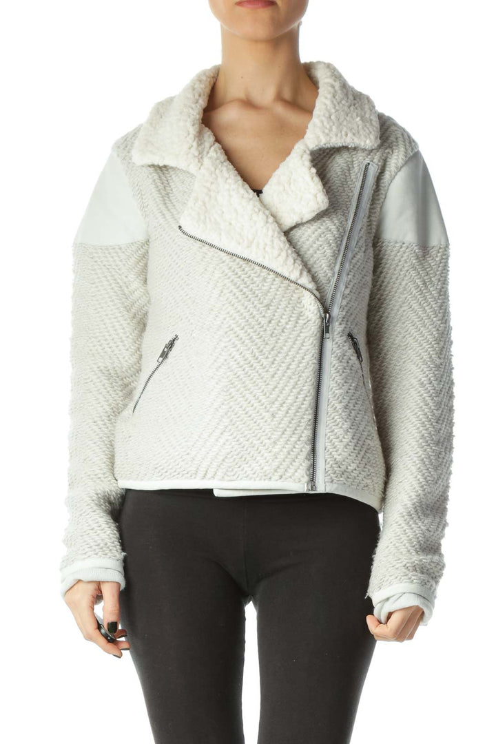 Gray Cream Faux-Fur Textured Jacket