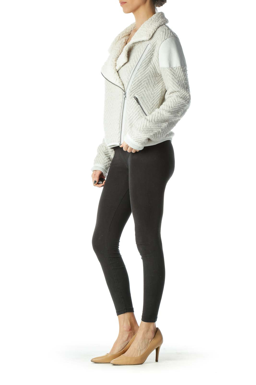 Gray Cream Faux-Fur Textured Jacket