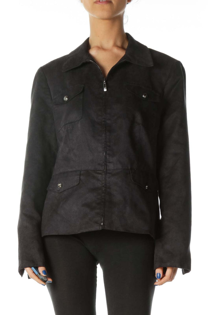 Black Pocketed Bomber Jacket