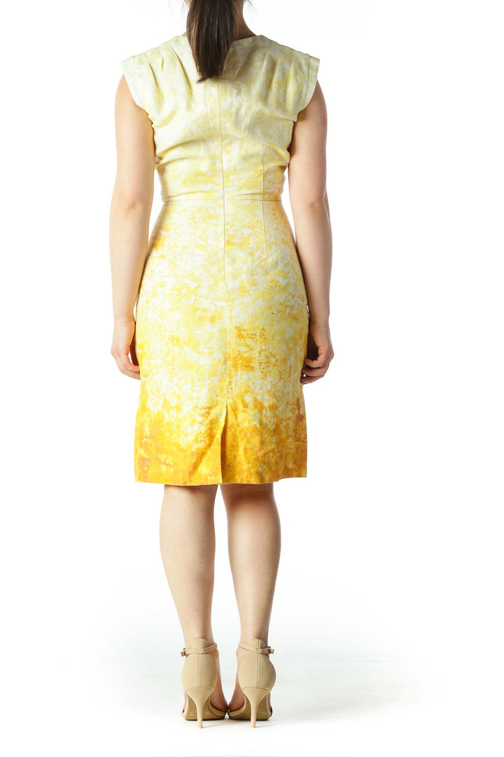 Yellow and Cream Tie Dye V- Neck Dress