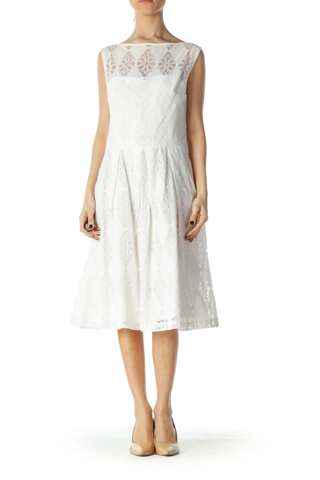 White Lace Natural Waist Day Dress