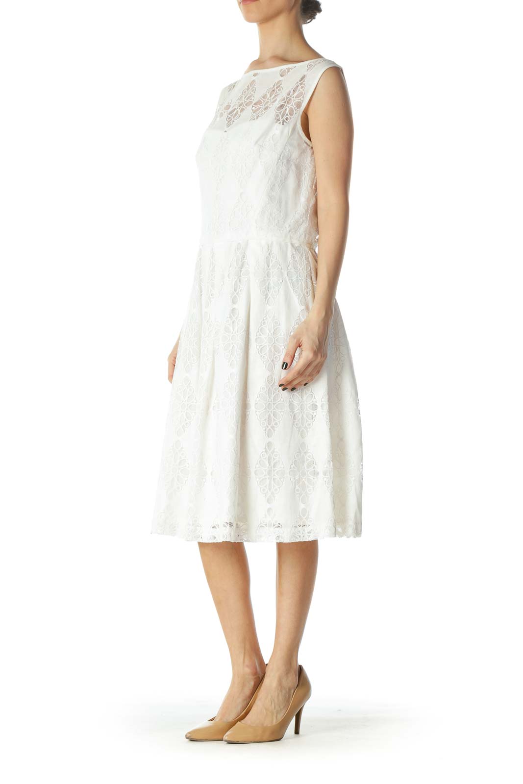 White Lace Natural Waist Day Dress