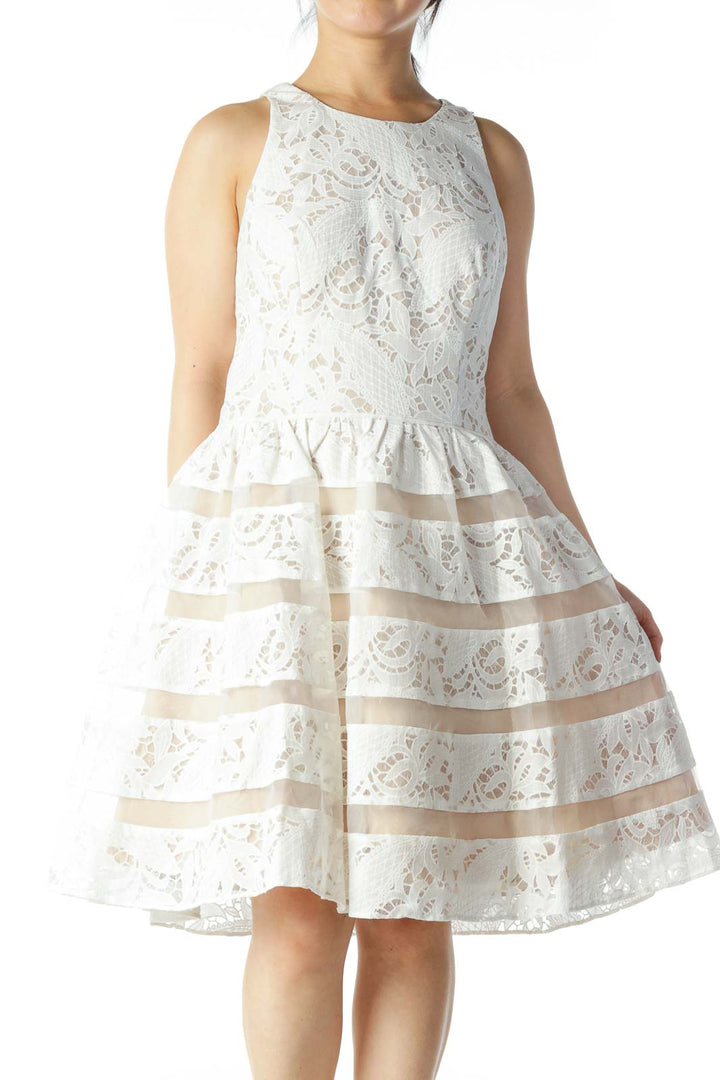 White and Nude Lace Tea Dress