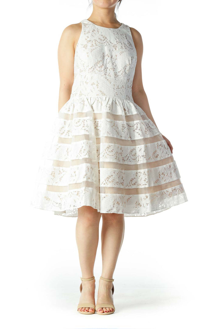 White and Nude Lace Tea Dress