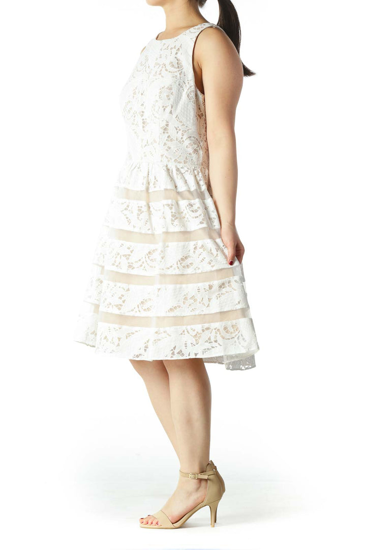 White and Nude Lace Tea Dress