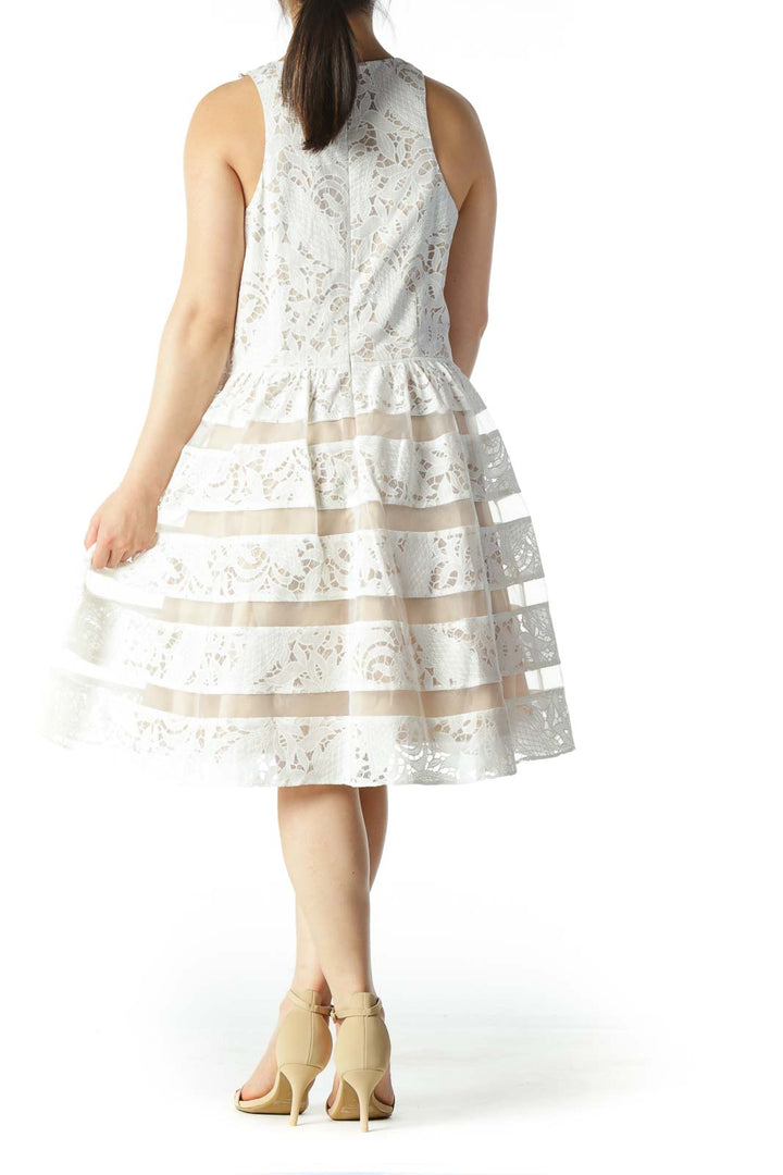 White and Nude Lace Tea Dress