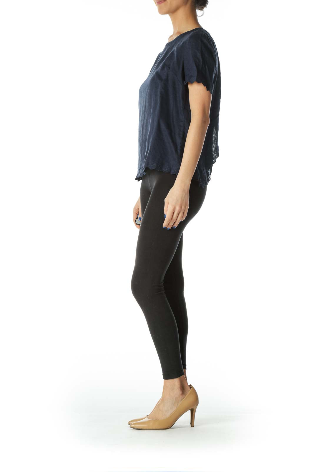 Navy Blue Open-Back Linen Blouse