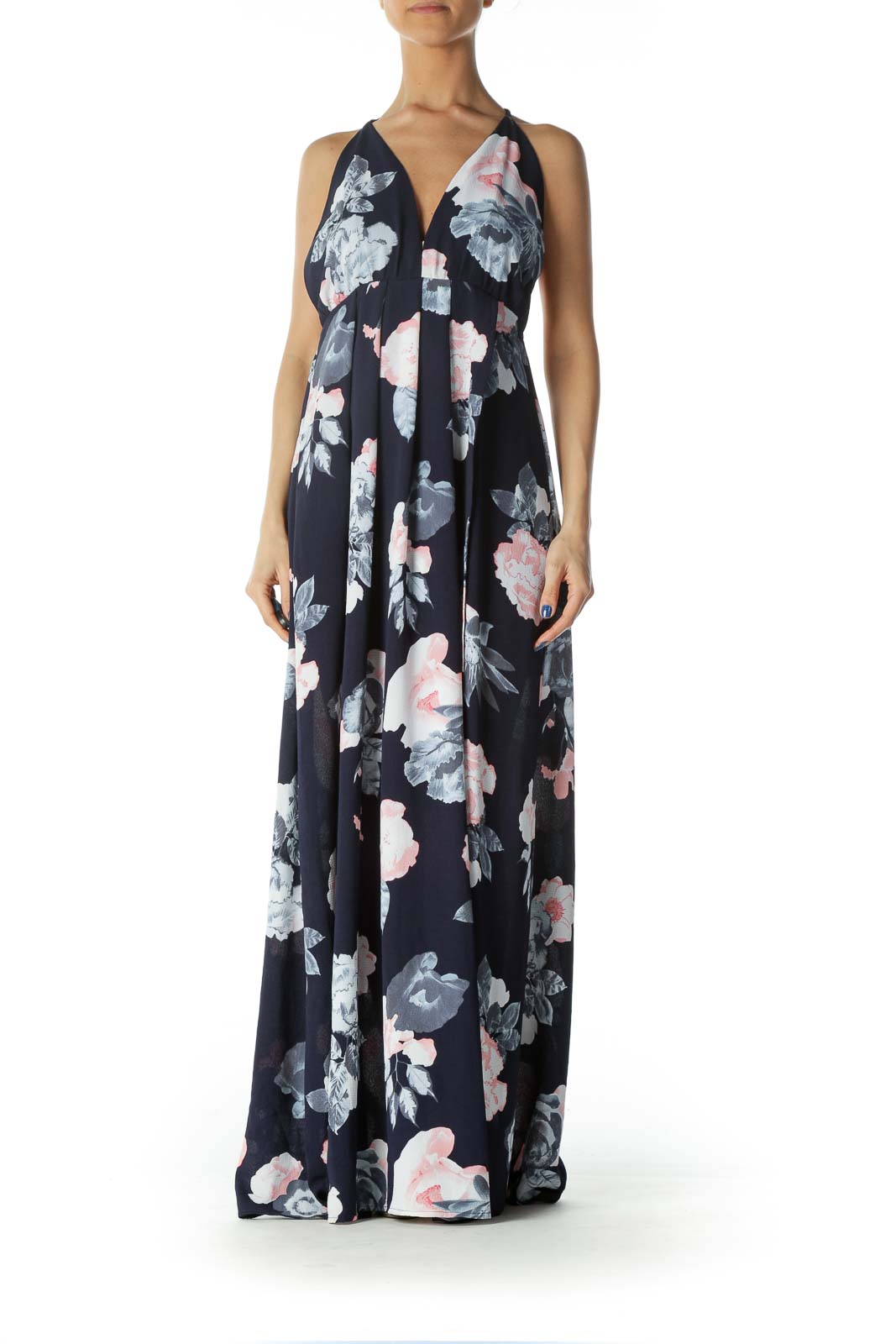 Blue and Pink Floral Maxi Dress