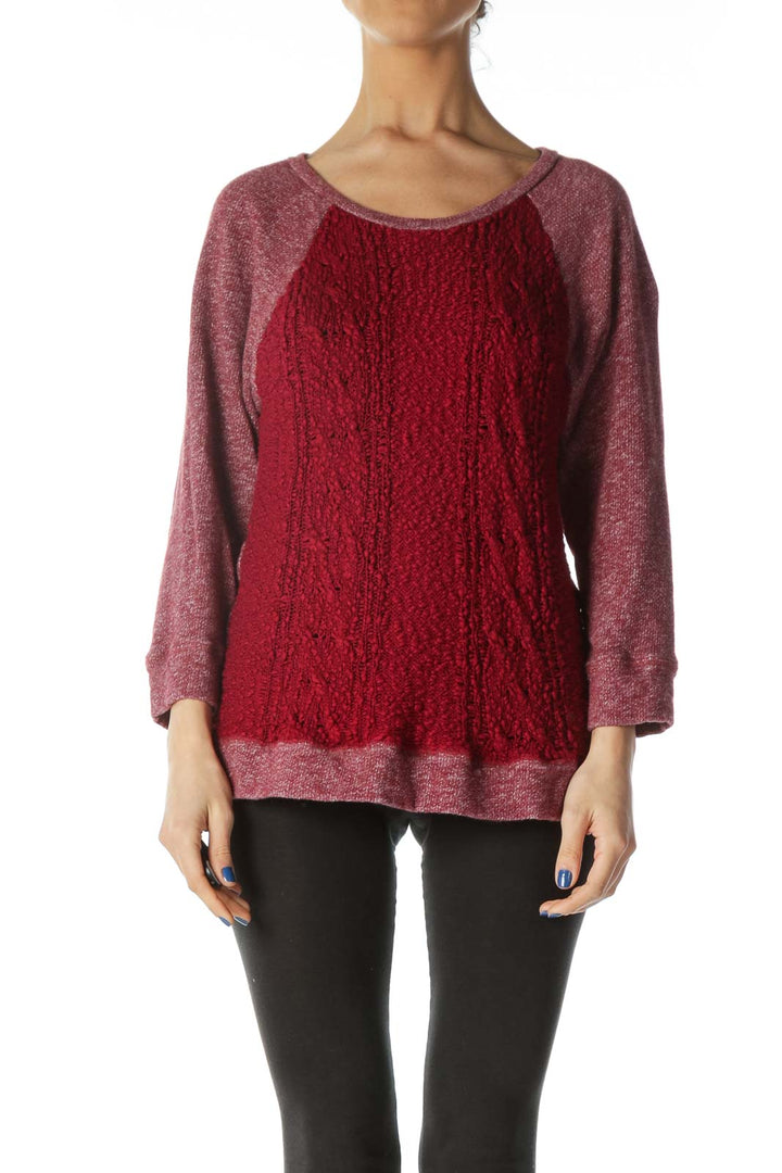 Burgundy Mottled Round Neck Knit Top