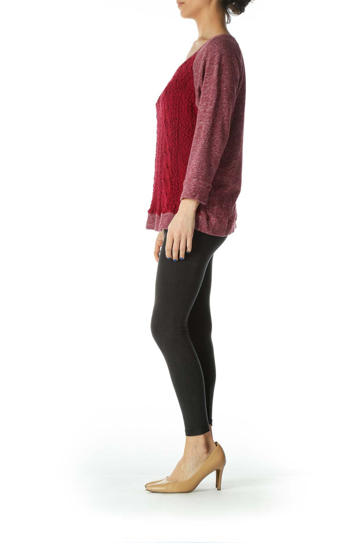 Burgundy Mottled Round Neck Knit Top