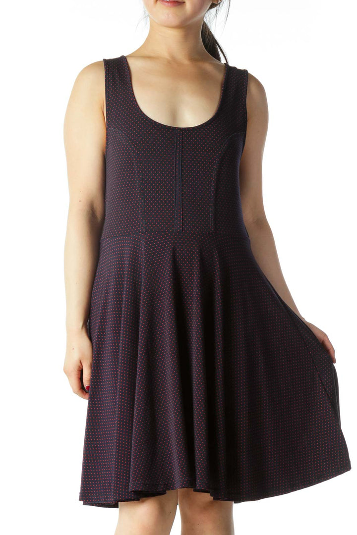 Front view of purple polka dot sleeveless skater dress from Free People