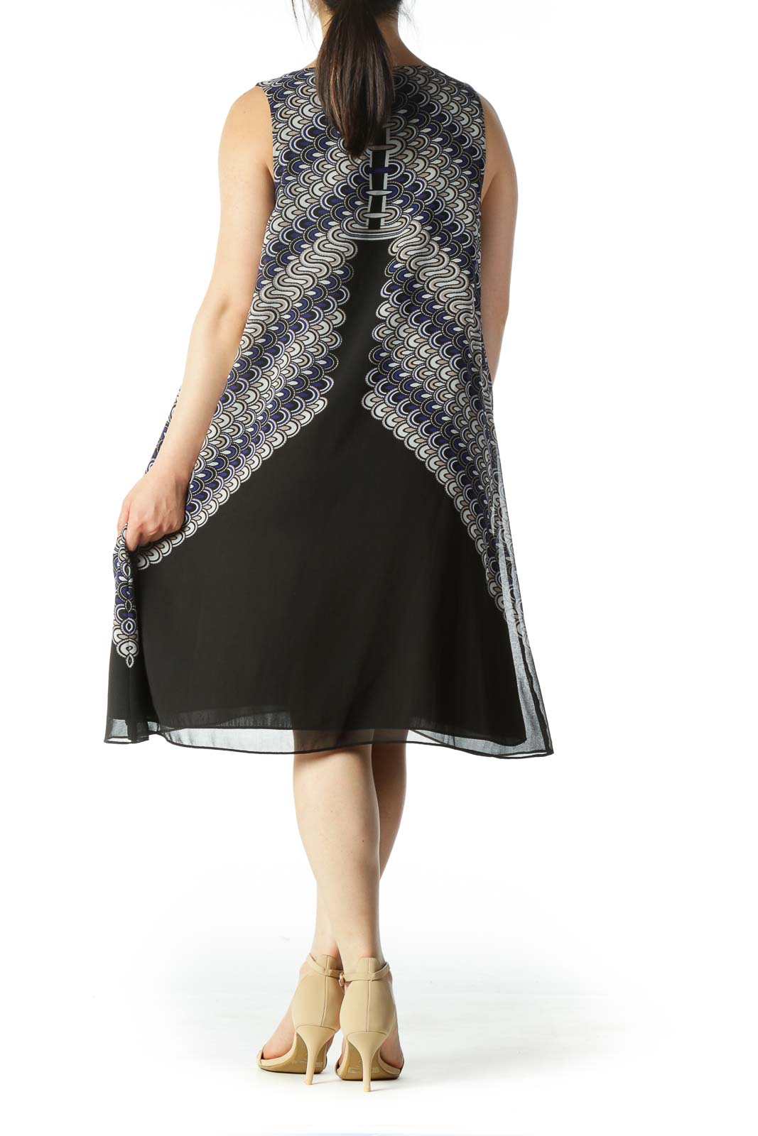 Black and Blue Patterned Sheath Dress