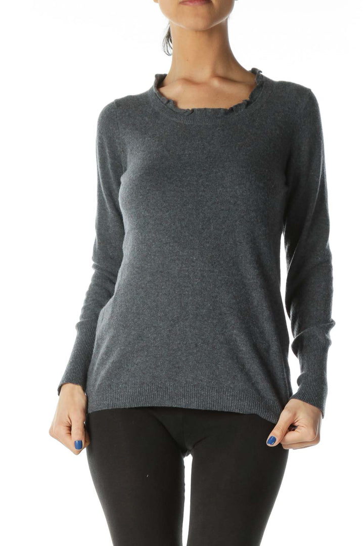 Gray Blue Red Ruffled Neck Cashmere Sweater