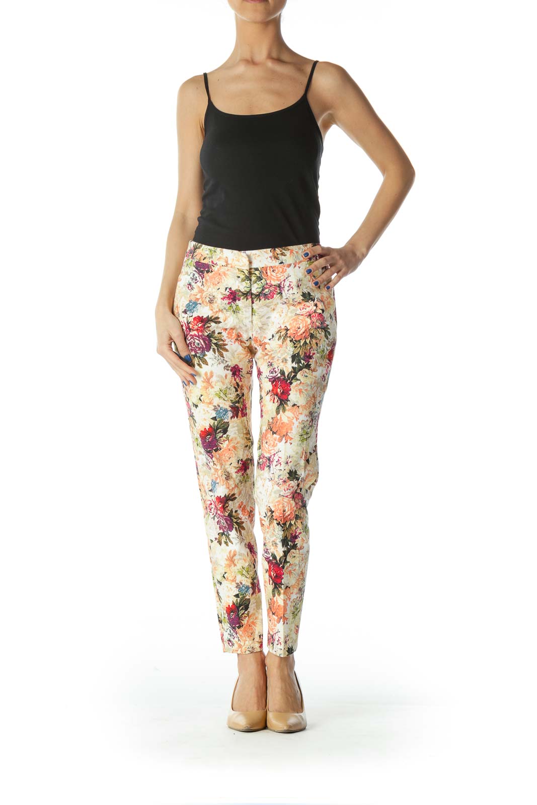 Floral Ankle-Crop Skinny Pants