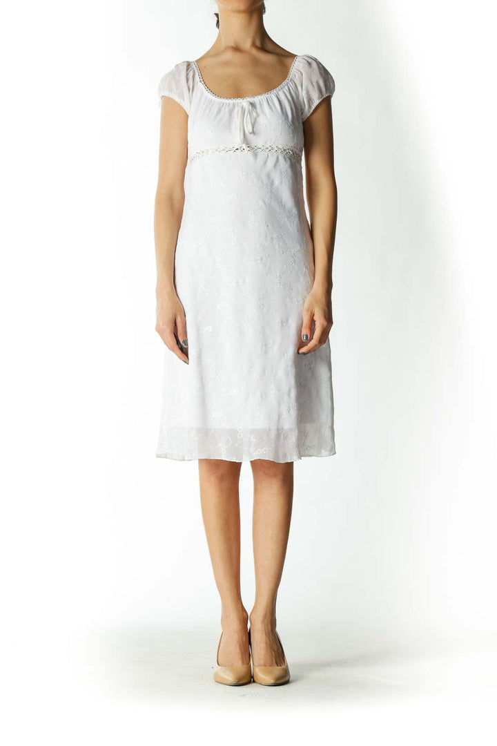 White Eyelet Crocheted Flared Dress