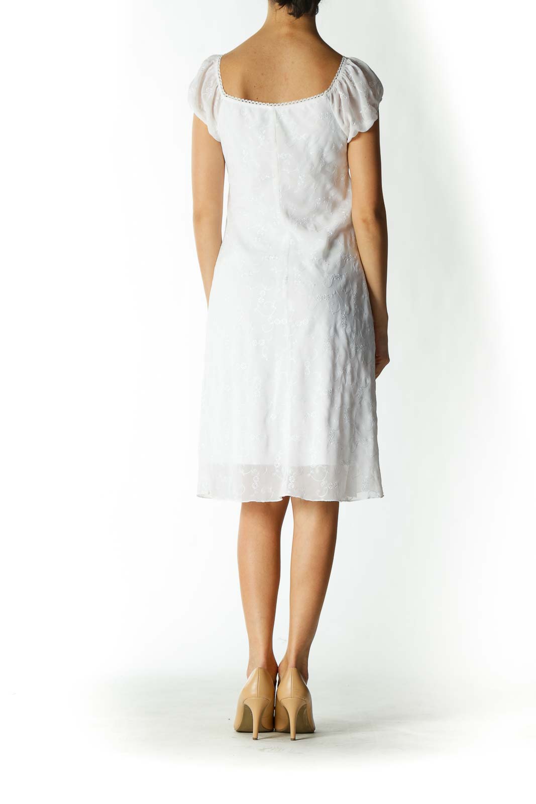 White Eyelet Crocheted Flared Dress