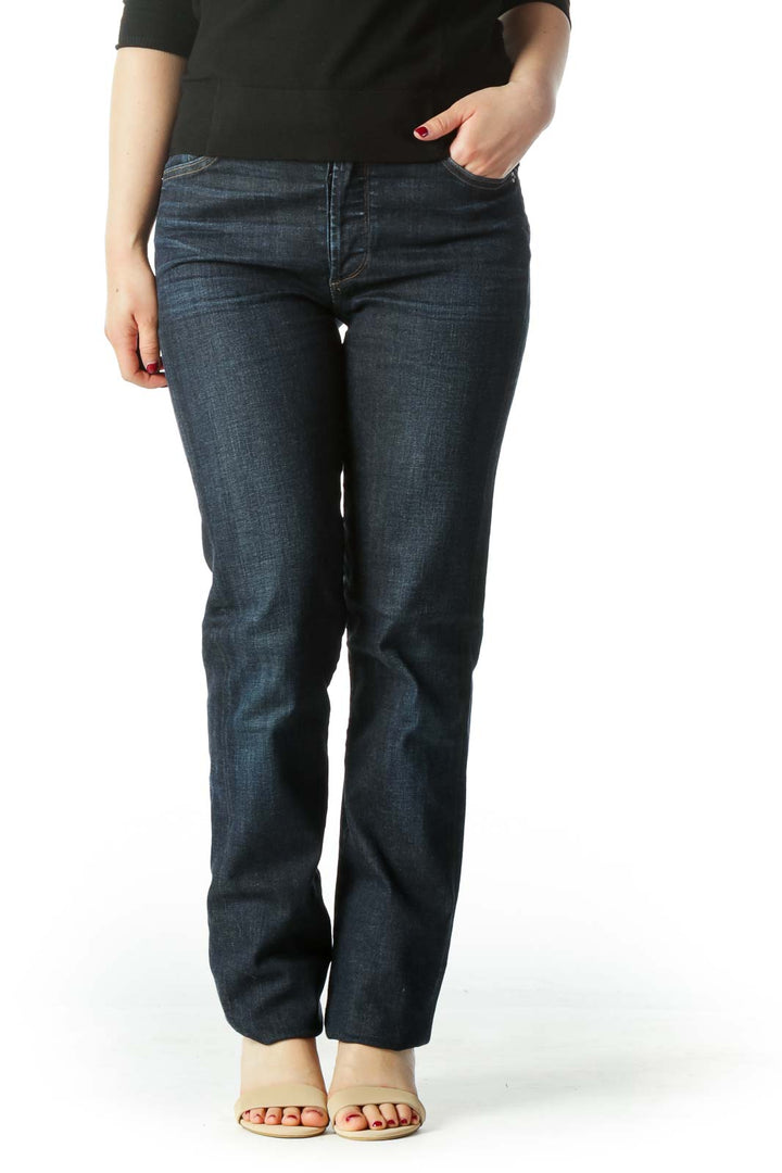 Blue High Waisted Straight Leg Denim Jean